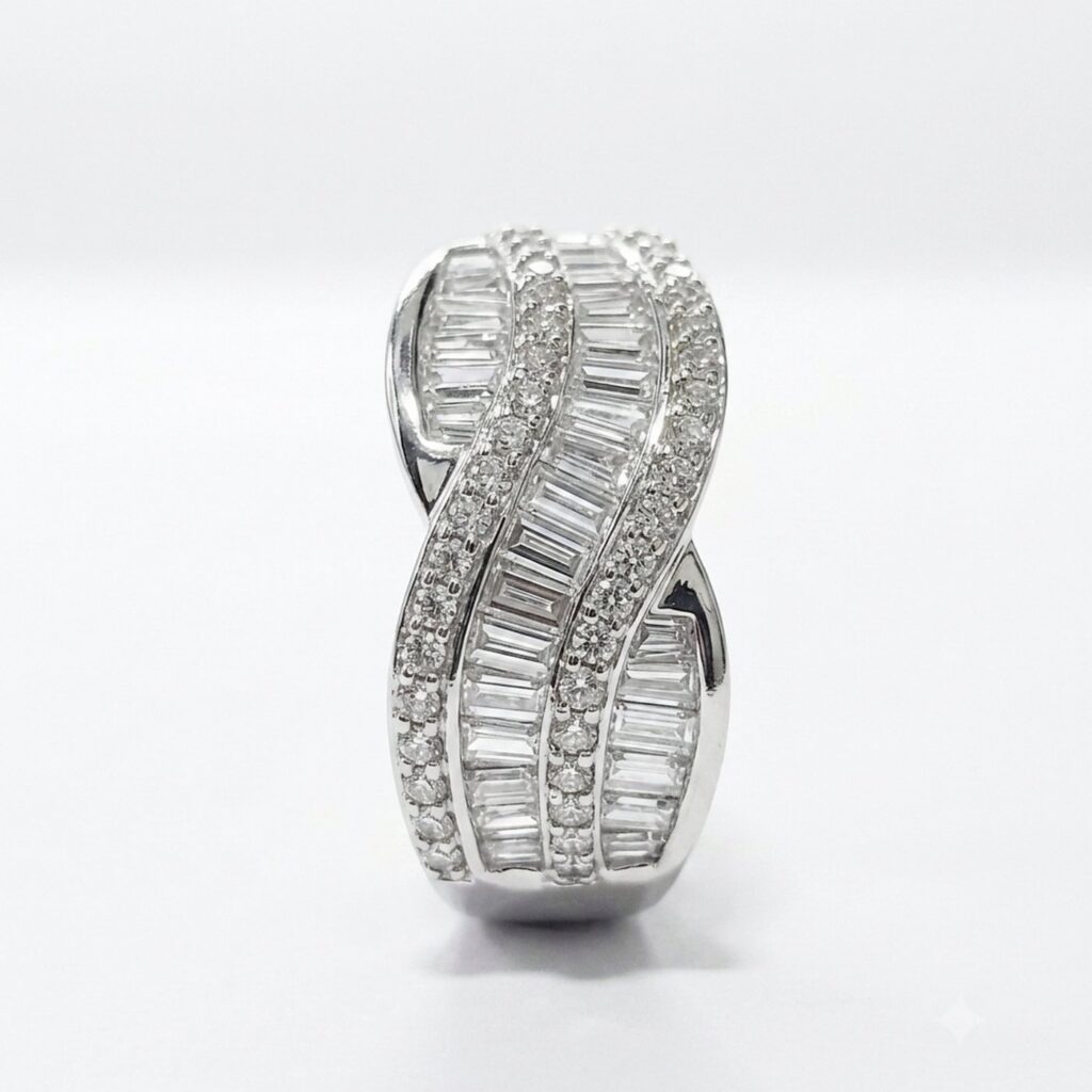 Anillo con diamantes en talla baguette y talla brillante
